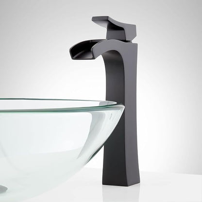 Signature Hardware 477033 Vilamonte 1.2 GPM Vessel Single Hole Bathroom Faucet with Metal Lever Handle and Pop-Up Drain Assembly | Includes - Metal Lever Handle and Pop-Up Drain Assembly - Matte Black