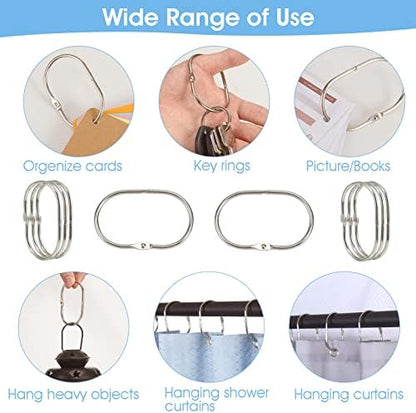 Goowin 24 Pcs Shower Curtain Rings, Shower Curtain Hooks, Oval Snap Shower Rings for Curtain, Metal Shower Curtain Rings Rust Proof, Glide Smoothly Shower Hooks for Shower Curtain Rod (Nickel)