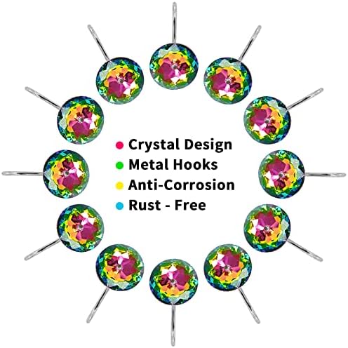Colorful Diamond Crystal Bling Shower Curtain Hooks Rings for Bathroom,12PC