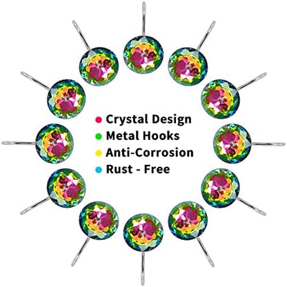 Colorful Diamond Crystal Bling Shower Curtain Hooks Rings for Bathroom,12PC