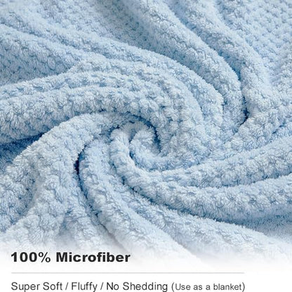 8-Piece Bath Towel Set, 2 Extra Large Bath Towel Sheets, 2 Hand Towels and 4 Washcloths - Highly Absorbent Quick Dry Microfiber,Ultra Soft Towel Set for Bathroom, Waffle Weave Design, Pack of 8(Blue)