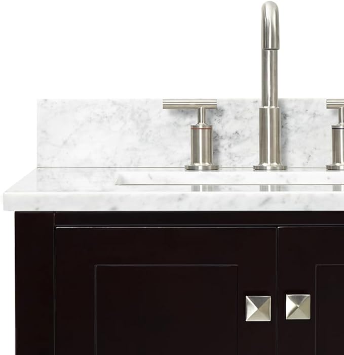 ARIEL Cambridge 60-inch Bathroom Vanity with Sink,Solid Wood, 0.75-inch Italian Carrara Marble Countertop, Double Rectangular Porcelain Sink, 4 Soft Closing Doors, 6 Dovetail Drawers, Espresso