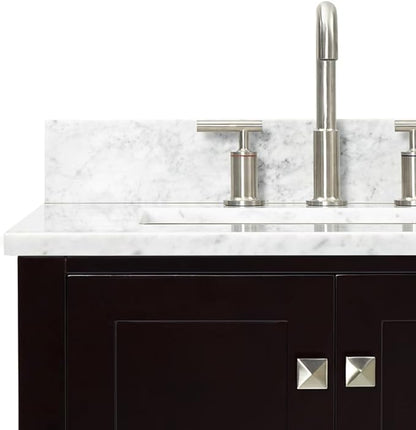 ARIEL Cambridge 60-inch Bathroom Vanity with Sink,Solid Wood, 0.75-inch Italian Carrara Marble Countertop, Double Rectangular Porcelain Sink, 4 Soft Closing Doors, 6 Dovetail Drawers, Espresso