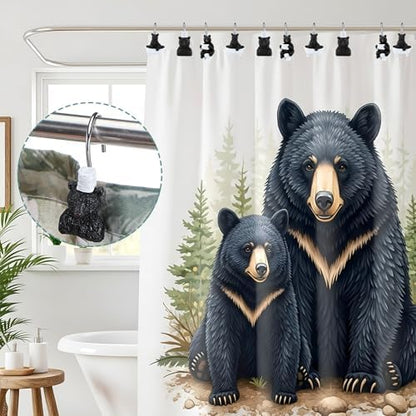 Roowest 12 Pcs Black Bear Shower Curtain Hooks, Stainless Steel Rings