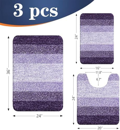 OLANLY Microfiber Bathroom Rugs Sets 3 Piece, 36"x24"+24"x16"+24"x20"