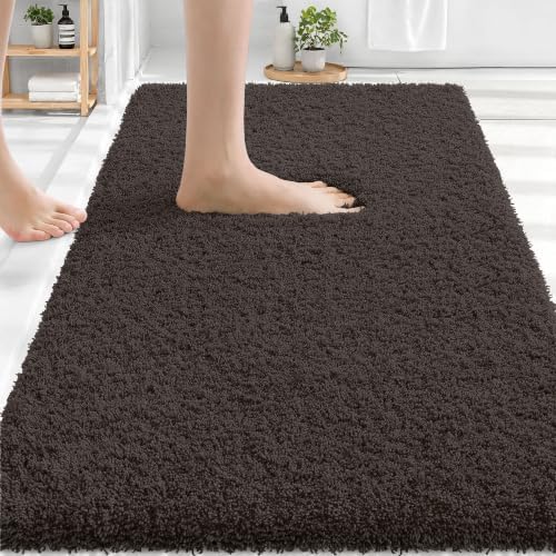 OLANLY Microfiber Bathroom Rugs 30x20, Ultra Soft Bath Mat, Dark Brown