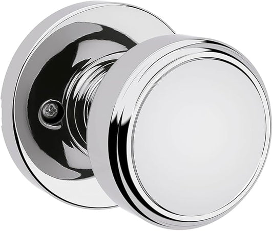 Kwikset Maven Dummy Door Knob, Single Sided Handle for Closets, French Double Doors, and Pantry, Polished Chrome Non-Turning Round Interior Push/Pull Door Knob, with Microban Protection