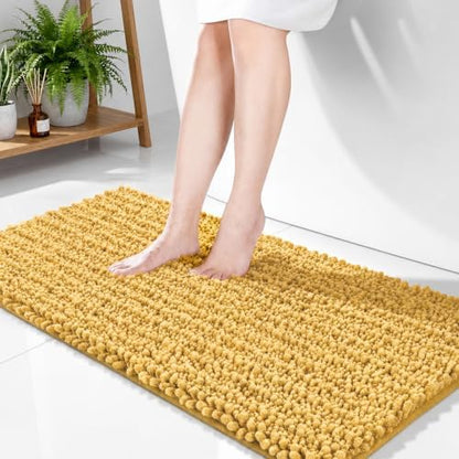 Disolla Yellow Bathroom Rug 24x44 Inch - Thick Chenille Bath Mat, Large Shaggy Plush Absorbent Rug, Non-Slip Machine Washable Floor Mat for Double Vanity