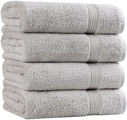 Superior Egyptian Cotton Bath Towel Set, Towels for Home Bathroom, Master, Guest Bath, Decor Essentials, Quick Dry, Absorbent, Large Body Towels, Spa, Hotel, Resort, Adult, Kids, Set of 4, Silver