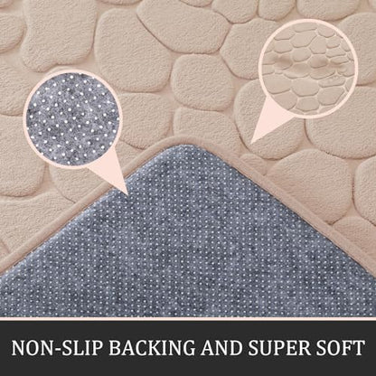 YIHOUSE Bathroom Rugs Mat Set, Memory Foam Bath Mat 3 Piece Khaki