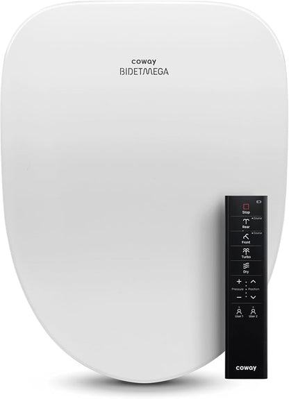 Coway Electronic Bidet Elongated Toilet Seat with Instantaneous Water Heating, Heated Seat and Dryer, Auto Open and Close Lid, Night Light, Deodorizer, Stainless Nozzle, Remote Control 500S