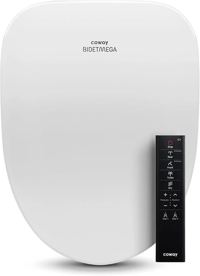 Coway Electronic Bidet Elongated Toilet Seat with Instantaneous Water Heating, Heated Seat and Dryer, Soft Close Lid, Stainless Nozzle, Self Cleaning, Remote Control 400S
