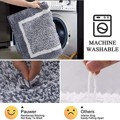 Pauwer Bathroom Rugs Sets 2 Piece, Non Slip Washable Bath Mat, Dark Grey