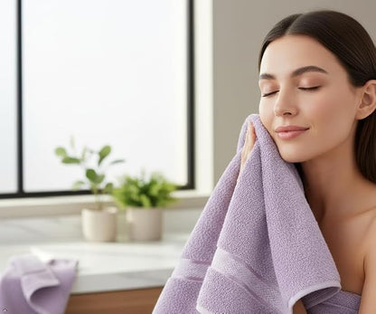 6 Piece 100% Cotton Bath Towel Set - 2 Bath - 2 Hand - 2 Face, Lavender | 100% Cotton • Thick & Plush • Hotel Quality • Ultra Soft • Highly Absorbent • Quick Dry • Low Lint • Machine Washable