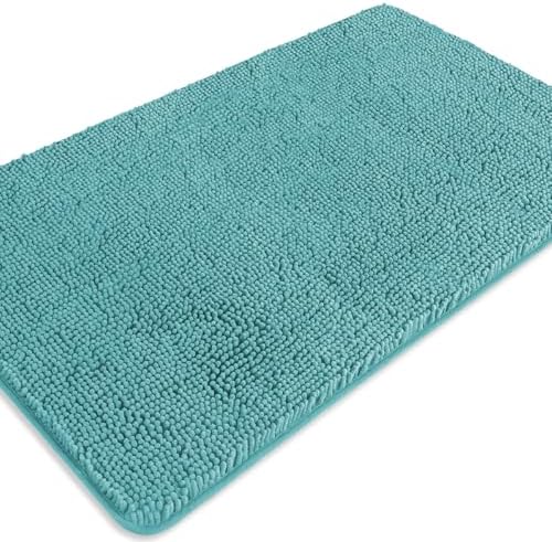 Teal Bathroom Rugs – Absorbent and Washable Bath Mat, Non-Slip, Thick Soft Chenille Bath Rugs for Bathroom Floor, Shower, Sink - 26" x 44"