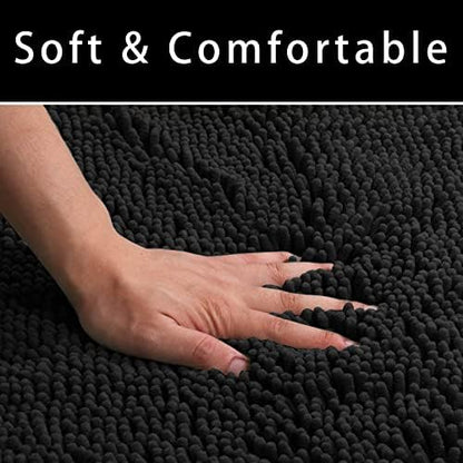 Chenille Bath Mat Non-Slip Microfiber Floor Mat Baby Bath Mat for Kids Ultra Soft Washable Bathroom Dry Fast Water Absorbent Shower Mat Area Rugs (19.2" x 31.1", Black)