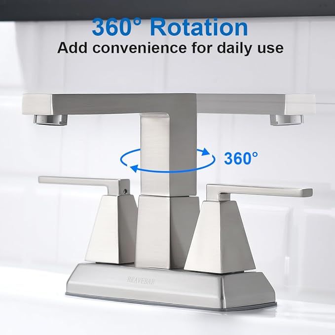 Brushed Nickel Bathroom Faucets - 3 or 2 Hole Centerset Faucet Bathroom, 2 Handles 4 Inch Vanity Sink Faucets Nickel with Pop-up Drain 360° Swivel Spout Suitable for RV Restroom Remodel