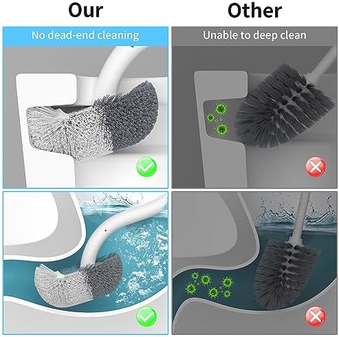 Marbarsse Bathroom Toilet Bowl Brush and Holder, Curved Design Dismount Toilet Brush for Deep Cleaning Under Rim, Best Toilet Brush Set, Compact Toilet BowlCleaner Brush for Bathroom, 2 Pack