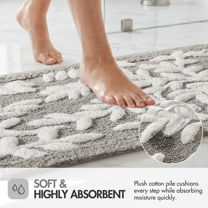 Madison Park Serene Tufted Bath Rug Cotton Absorbent, 21 x 34, Grey | Quick Dry, Soft Pile, Machine Washable, Floral Pattern, Plush, OEKO-TEX Certified