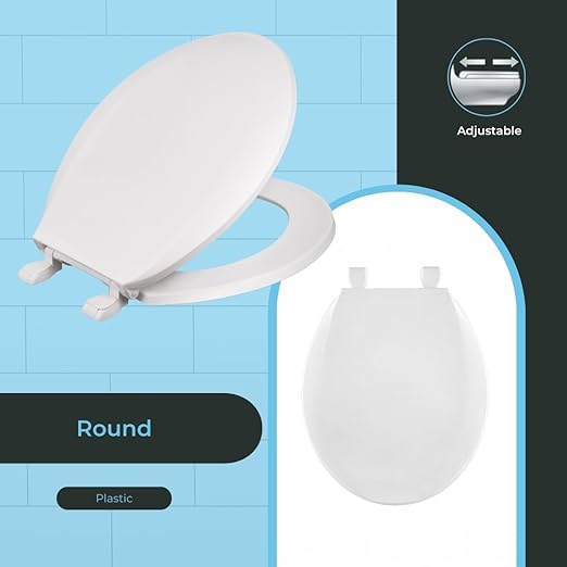 Centoco Toilet Seat Round, Closed Front with Cover, Residential, Plastic, Made in the USA, DSAZAM1200-001, White