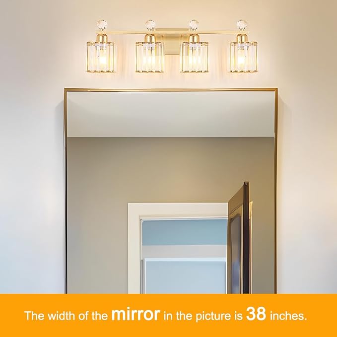 Lxybcce Bathroom Vanity Lights Over Mirror - Easy Installation with Clear Guide, 4-Light Shadow-Free Design, Gold Crystal Finish - for Modern Home Bathroom Lighting Fixtures in DIY Projects