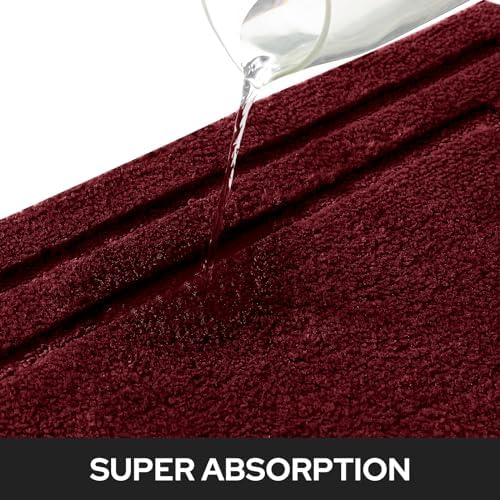 HOMEIDEAS Bathroom Rugs Sets 2 Piece, Non Slip Bath Mat Burgundy Red