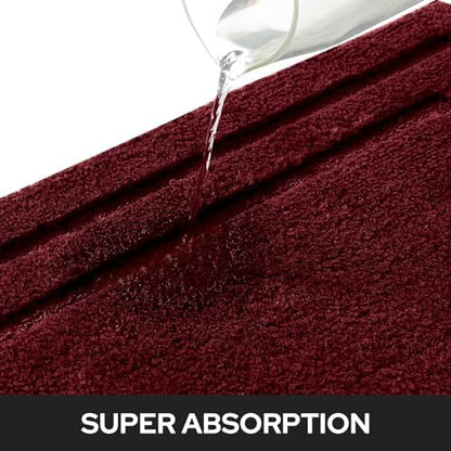 HOMEIDEAS Bathroom Rugs Sets 2 Piece, Non Slip Bath Mat Burgundy Red