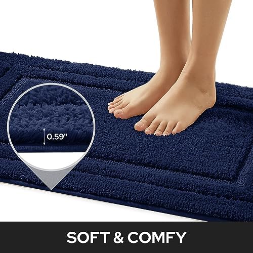 HOMEIDEAS Bathroom Rugs Sets 2 Piece,Soft Non Slip Bath Mat Navy Blue