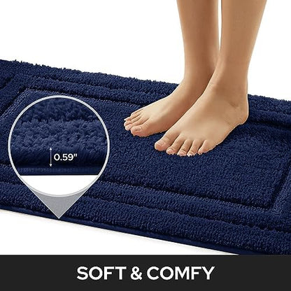 HOMEIDEAS Bathroom Rugs Sets 2 Piece,Soft Non Slip Bath Mat Navy Blue