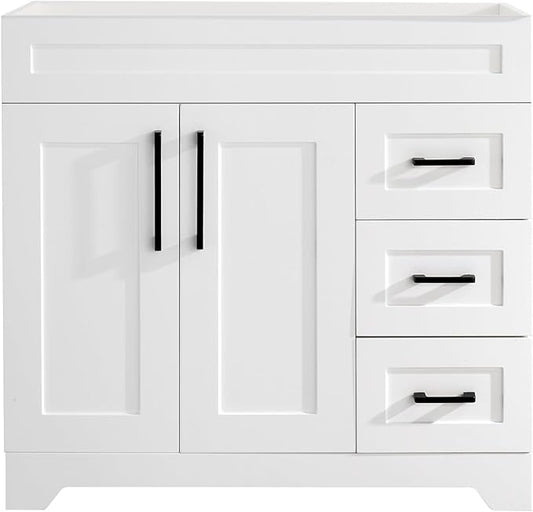 36inch Bathroom Vanity Without Sink,Bathroom Storage Cabinet with 2 Soft Closing Doors & 3 Full Extension Drawers,White