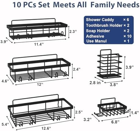 Liuoud 10 Pack Shower Caddy for Inside shower, Black Bathroom Storage Decor