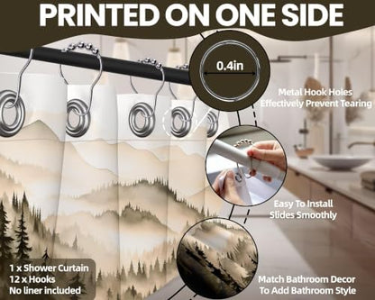 Dark Brown Forest Shower Curtain, 72x72 in, Mountain Pine Tree Bronze