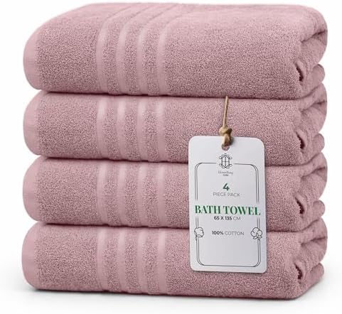 Core 4-Piece Bath Towel Set Soft Cotton, Absorbent, Gentle on the Skin, 27 x 54 in (Rose Gold)