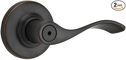 Kwikset Balboa Interior Privacy Door Handle with Lock, Door Lever for Bathroom and Bedroom, Venetian Bronze Reversible Keyless Turn Lock, with Microban Protection