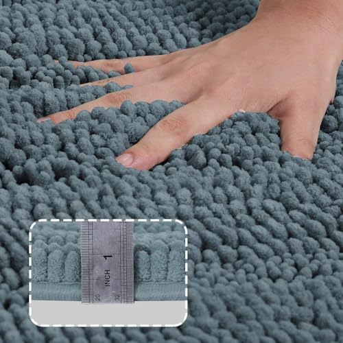 Turquoize Small Bathroom Rug 17x24, Absorbent Chenille Bath Rug, Stone Blue