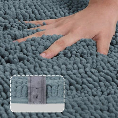 Turquoize Small Bathroom Rug 17x24, Absorbent Chenille Bath Rug, Stone Blue