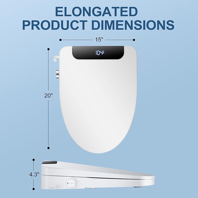 Electric Bidet Toilet Seat, Elongated, Warm Water with Air Dryer, Heated Seat and Slow Close Lid, Adjustable Water Temperature, Front and Rear Wash, LED Nightlight, Wireless Remote, Black, 102