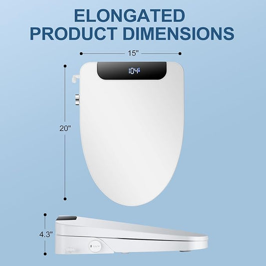 Electric Bidet Toilet Seat, Elongated, Warm Water with Air Dryer, Heated Seat and Slow Close Lid, Adjustable Water Temperature, Front and Rear Wash, LED Nightlight, Wireless Remote, Black, 102