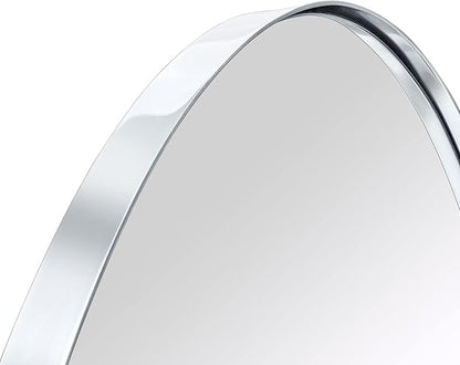 Chrome Oval Recessed Bathroom Medicine Cabinet with Mirror Stainless Steel Metal Framed Oblong Pill Shaped Bathroom Cabinet with Mirror 16x33''