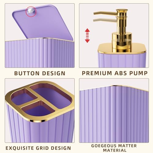 XLHOMO Bathroom Accessory Set - 26PC Bathroom Shower Curtain and Rug Set, Bathroom Accessories Set, Purple Bathroom Set with Trash Can, Toilet Brush, Qtip Holder & Soap Dispenser