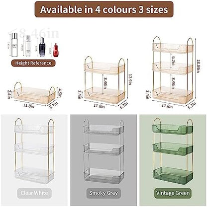 Akinbas 3 Tier Bathroom Organizer Countertop Makeup Perfume Tray Skincare Organizer for Bathroom Dresser Vanity (Gold)