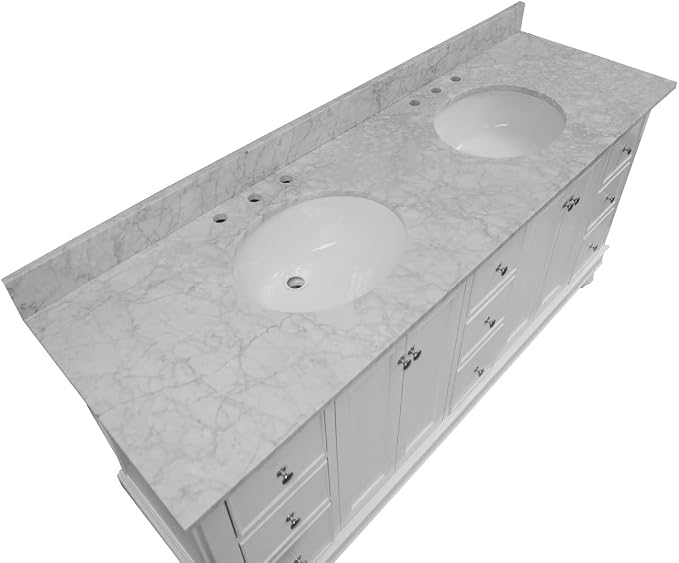 Bella 72-inch Double Bathroom Vanity (White/Carrara): Includes White Cabinet with Authentic Italian Carrara Marble Countertop and White Ceramic Sinks