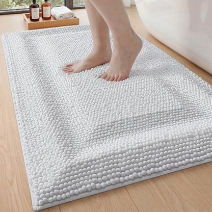 DEXI Bathroom Rugs 43x24, Non Slip Washable Chinelle Bath Mat, White