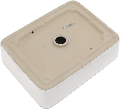 Bathroom Vessel Sink 19'' x 15'' White Rectangular Ceramic Sink with Gold Rim Above Counter Vanity Sink for Modern Bathroom