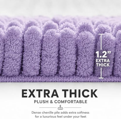 Bathroom Rugs Sets 2 Piece,Super Absorbent Soft,Thick,Machine Washable Chenille Bath Mat,Non Slip Toilet Floor Rug,Bath Mats for Bathroom,20x32 Plus 20x20 U Shape,Lavender Purple