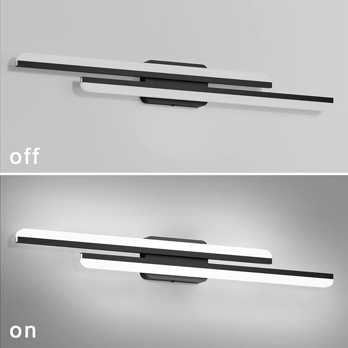 Ralbay 40" LED Black Vanity Light 40W Frosted Aluminum Modern LED Black Bathroom Vanity Light Fixtures Over Long Mirror LED Modern Bath Lighting 6000K White Light