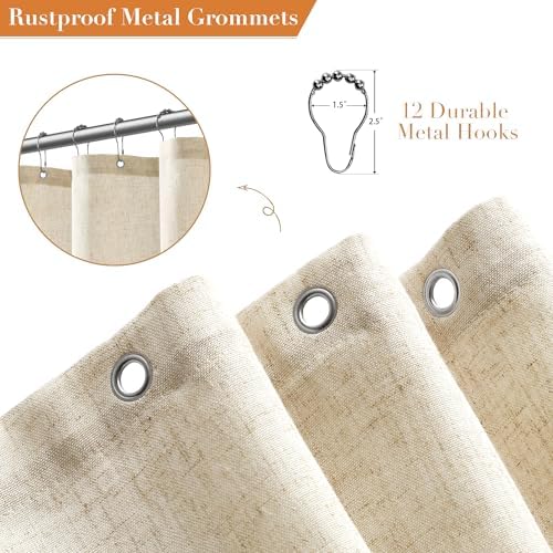 Nanspring Linen Shower Curtain for Bathroom 78 Inches Length Beige Color