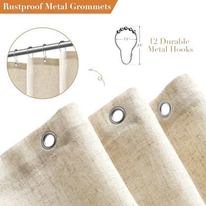 Nanspring Linen Shower Curtain for Bathroom 78 Inches Length Beige Color