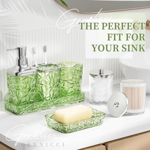 Green Bathroom Accessories Set 7 Pcs, Green Bathroom Sets, Acrylic Soap Dispenser and Toothbrush Holder Set, Qtip Holder Set, Bathroom Sink Set, Gift for Home Apartment
