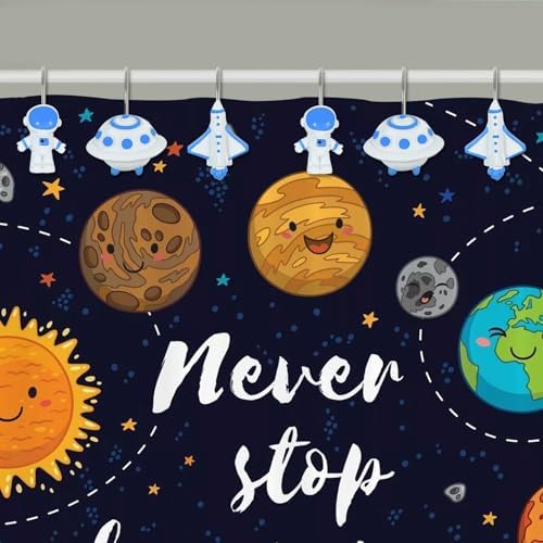 12-Piece Outer Space Galaxy Rocket Planet Shower Curtain Hooks
